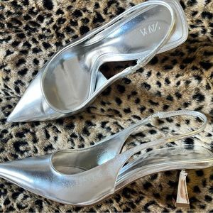 Metallic Heel Slingbacks Silver